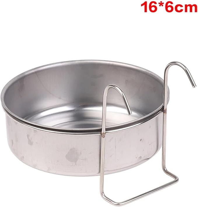 1PCS Crate Dog Cat Bowl Stainless Steel Hanging Pet Cage Bowl Food Water Feeder Coop Cup for Cat Puppy Birds Rats 5 Sizes(16CM)