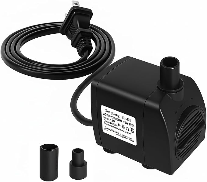 SongLong Submersible Pump 200GPH 5.2ft. High Lift for Fountains | with Over Heating Protection, Perfect for Hydroponics, Small Ponds, Aquariums, Fish Tank & More