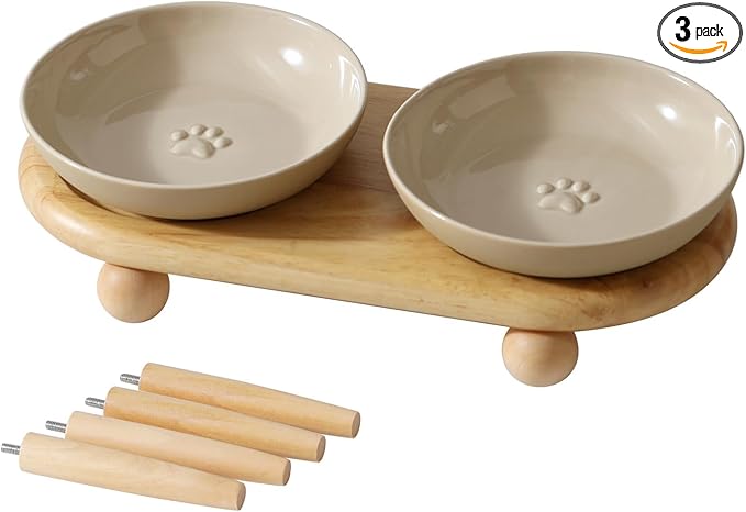 Havniva Elevated Cat Bowls, Ceramic Cat Food Bowl Whisker Friendly Cat Dishes, Kitten Food & Water Bowl with Two Heights Stand, Anti-Slip Raised Cat Food Plates