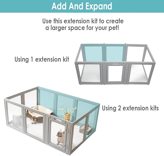 Front Row Clear Plastic Dog Playpen - 6-Panel, 30-inch Height, Durable Indoor/Outdoor Pet Fence, Easy Assembly, Foldable, Small to Medium Dogs and Puppies (Ash Gray, 30", 6)