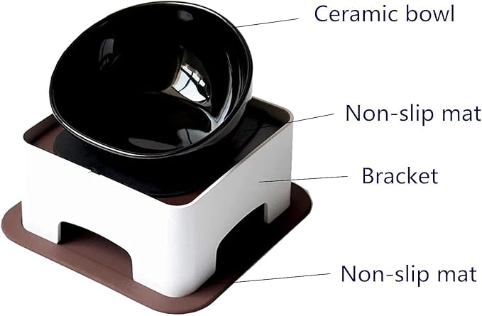 Bulldog Bowl Anti-Slip Dog Cat Dish Detachable Dog Bowls Pet Sterile Tilted Pet Feeder Slope Base (Black,Ceramic - 1.5 Cup