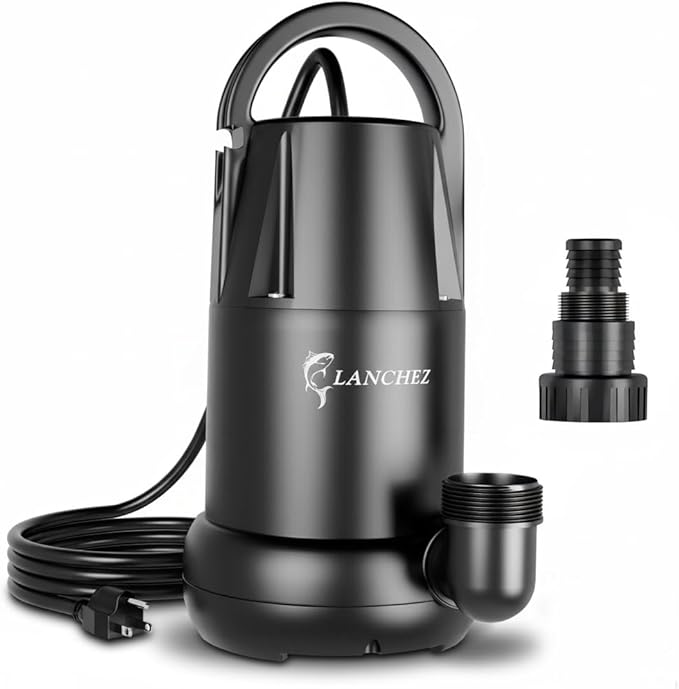 LANCHEZ Sump Pump 1 HP 4700 GPH Submersible Water Pump Thermoplastic Portable Utility Pump High Flow Water Removal for Swimming Pool Garden Pond Basement Window Wells with 25FT Long Power Cord