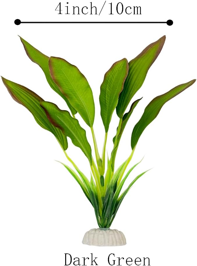 2pcs Set Green Artificial Plant Fish Tank Decor Aquarium Decorations Betta Leaf pad Hammock 8inch Silk/Plastic Plant Goldfish Fish Bowl Small Tank Plants (Green-2pcs-Set)