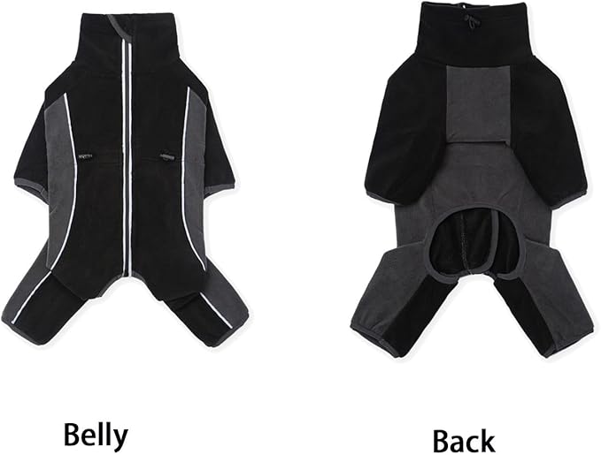 Fleece Dog Coat for Small Medium Dog,Pullover Pajamas Jumpsuit Bodysuit Puppy Coats with Legs, Pet Windproof Warm Cold Weather Jacket Full Body Vest Cozy Snowsuit Outfit Clothes (Black, L)