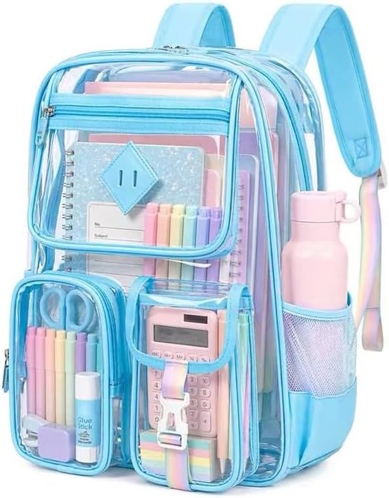 PIG PIG GIRL Clear Backpack for School,Heavy Duty PVC Transparent Bookbag for Girls Stadium Approved See Through Backpack