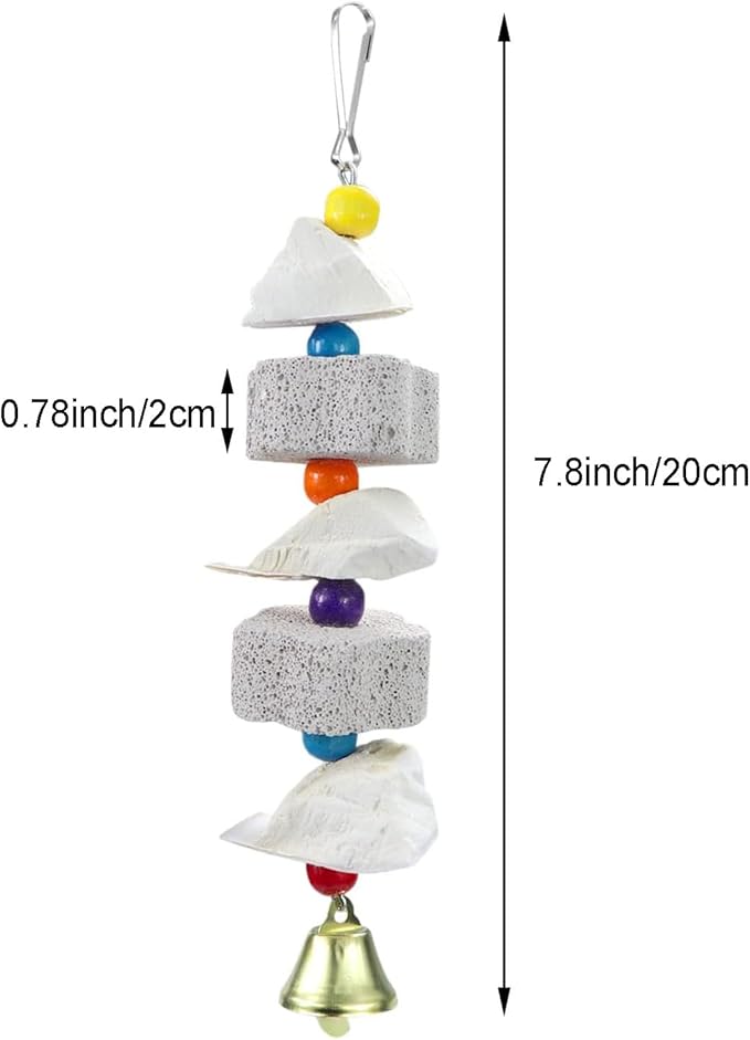3Pcs Bird Beak Trim Cuttlebone Calcium Stone Lava Block Chew Toy Grinding Teeth Natural Minerals with Bell for Parakeets, Cockatiels, Conures, Budgies, Lovebirds