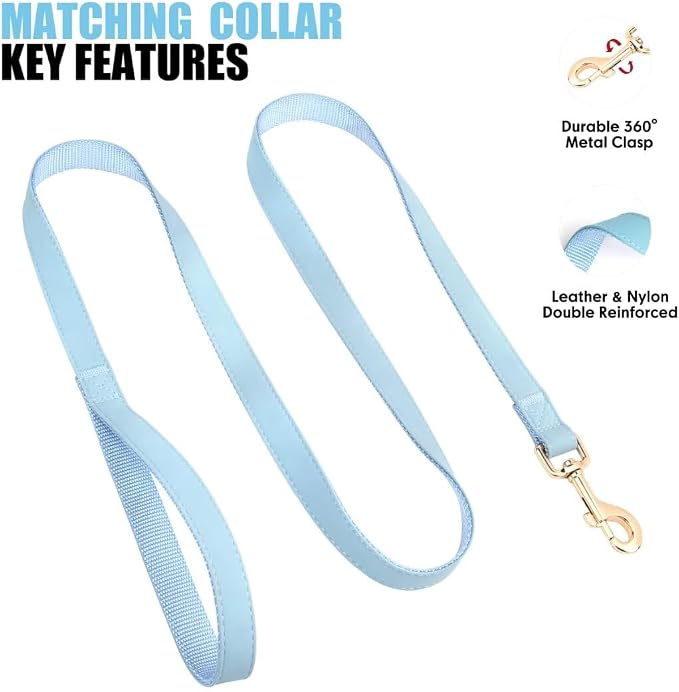 PET ARTIST Soft PU Leather Dog Collar and Leash Set, Bright & Stylish 5FT PU Leather Leash and Collar Set, Durable Pet Collars with Quick Release Metal Buckle for Small Dogs,Blue,S(9"-14")