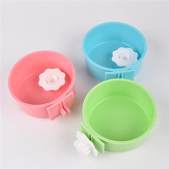 Crate Dog Bowl,Removable Stainless Steel Water Food Feeder Bowls Crate Coop Cup,Pet Cage Bowls with Bolt Holder for Cat, Puppy, Birds, Rats, Rabbits Small Animals ((Blue+Green) Round, Samll)