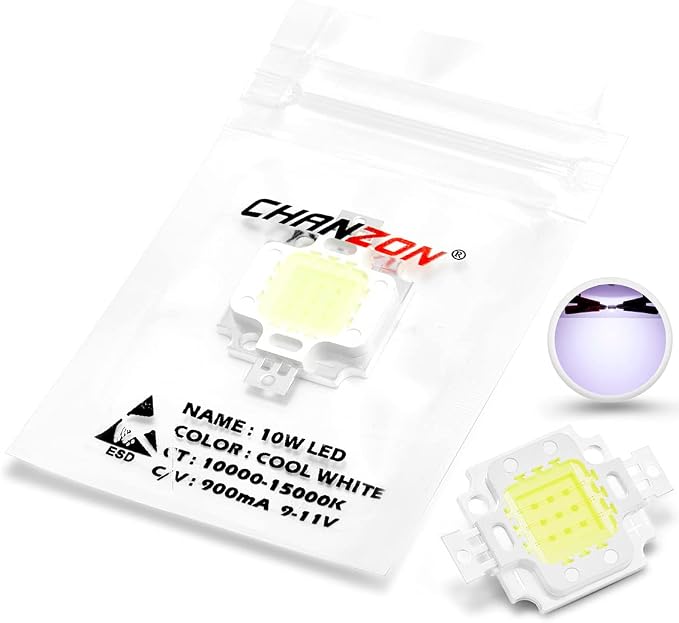 CHANZON High Power Led Chip 10W Cool White 10000K - 15000K | (900mA / DC 9V - 11V / 10 Watt) Super Bright Intensity SMD COB Light Emitter Components Diode Bulb Lamp Beads DIY Lighting