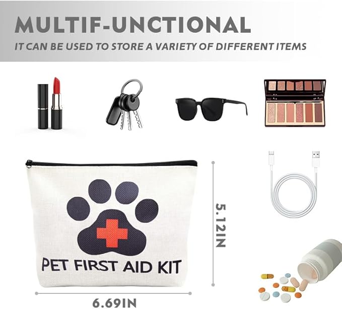Empty Pet First Aid Kit Makeup Bag for Dog Puppy Owner Travel Medical Pill Med Bag Cavas First Aid Pouch Emergency Bag Adventure Medical Kit for Traveller Dog Person Toiletry Storage Pouch