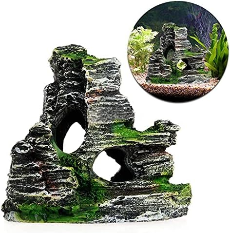 Ulalaza Aquarium Decorations Landscaping Tree Stump Hole Rock Cave Hideouts Stone Fish Tank Resin Driftwood Painted with Realistic Details Over House Supplies Castle Accessories