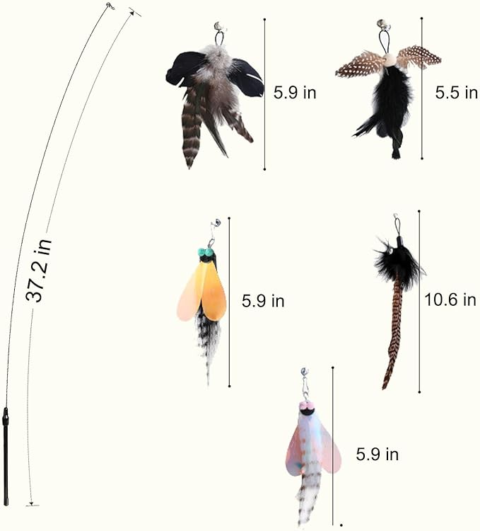 Yauende Cat Feather Toys, Indoor Cat Interactive Toys, 2 PCS Flexible Wire and 5 PCS Cat Feather Toys, for Bored Indoor Cats, Indoor Cat Chase Toys