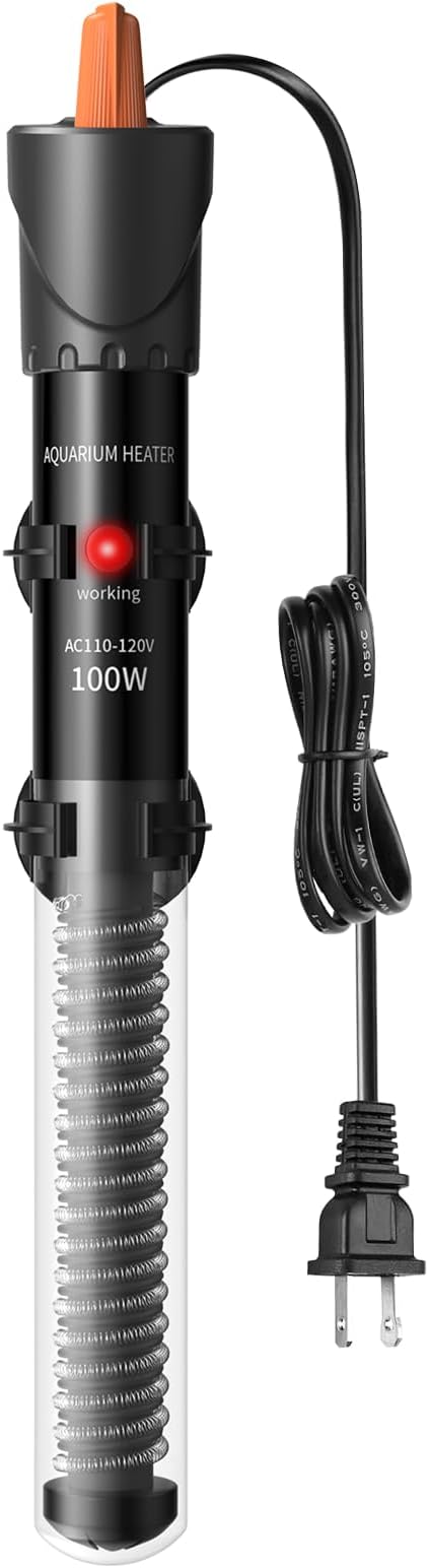 HiTauing Aquarium Heater 100W, Adjustable Knob Fish Tank Heater with 2 Powerful Suction Cups, Submersible Betta/Turtle Tank Heater for Freshwater and Saltwater Tanks