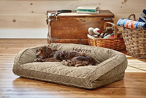 Orvis Comfort Fill-Eco Couch Dog Bed – Plush Three-Sided Bolster with Comfort Fill-Eco Cushion, Quilted Cover, Zip-Off & Machine Washable, Brown Tweed - Medium