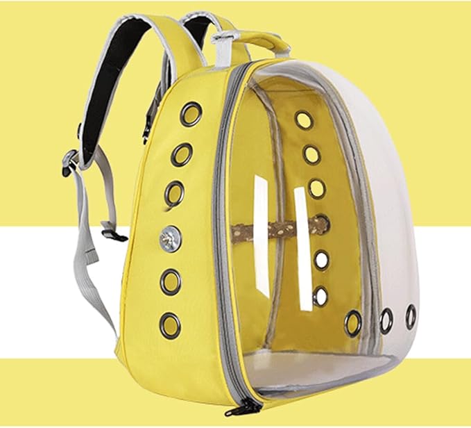 Surakey Bird Carrier Cage, Parrot Travel Backpack with Wooden Perch Standing Carrier Shoulders Bag for Pet Birds Outing Travel (Yellow)