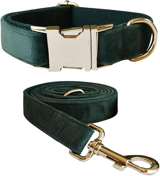 Velvet Dog Collar and Leash Set with Quick Release Metal Buckle | Bright & Stylish Leash and Collar Set, Soft Heavy Duty Pet Collars Adjustable for Samll Medium Large Dogs or Cats