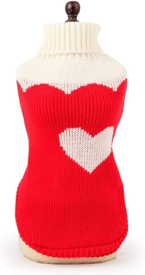 CHBORCHICEN Pet Dog Sweaters Classic Knitwear Turtleneck Winter Warm Puppy Clothing Cute Strawberry and Heart Doggie Sweater (Large, Red2)