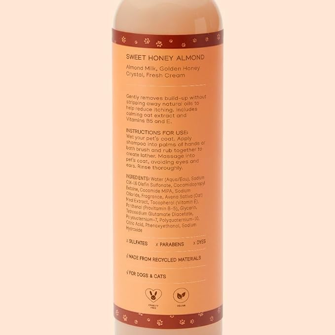 Pet Shampoo for Dogs & Cats – Oatmeal & Vitamin E for Sensitive, Itchy Skin – Gentle, Vegan, Cruelty-Free, Sulfate-Free, Paraben-Free – Sweet Honey Almond Scent – Made in USA by Purrfect Paws