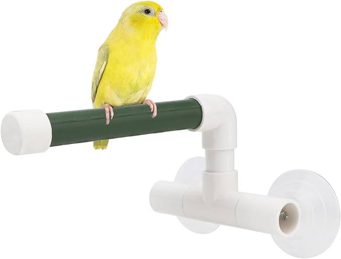 Hypeety Bird Parrot Stand Perch Shower Perch Standing Toy Portable Suction Cup Parrot Bath Stands Suppllies Holder Platform Parakeet Window Wall Hanging Play (2 Suction Cups Green)