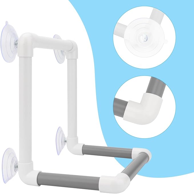 Hypeety Bird Parrot Stand Perch Shower Perch Standing Toy Portable Suction Cup Parrot Bath Stands Suppllies Holder Platform Parakeet Window Wall Hanging Play (4 Suction Cups)