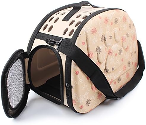 Foldable Pet Dog Cat Carrier Cage Collapsible Travel Kennel - Portable Pet Carrier Outdoor Shoulder Bag for Puppy Dog Cat Small Medium Large Animal (M, Beige)