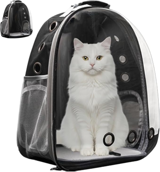 Cat Backpack Carrier for Travel Transparent Pet Carrier Backpack with Ventilation Padded Straps Lightweight Design for Cats up to 20lbs Hiking Outdoor Airline Approved