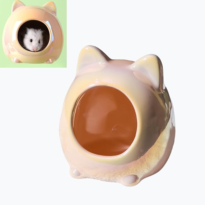 Ceramic Hamster House, Adorable Cartoon Shape - Washable Ceramic Guinea Pig Bedding, Guinea Pig Hideout Mini Hut Small Animal Hideout Cave Cage Accessories