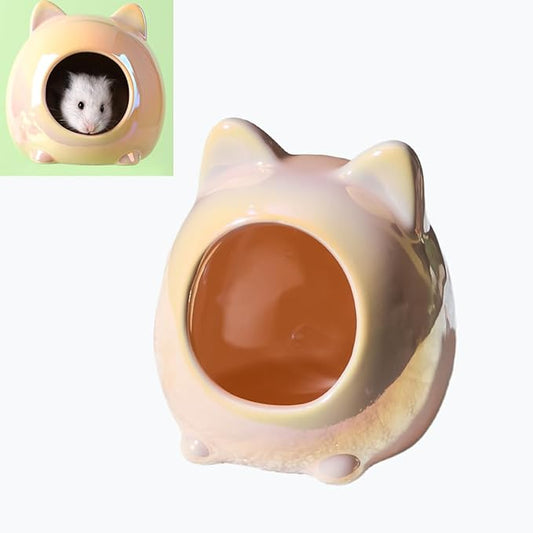 Ceramic Hamster House, Adorable Cartoon Shape - Washable Ceramic Guinea Pig Bedding, Guinea Pig Hideout Mini Hut Small Animal Hideout Cave Cage Accessories