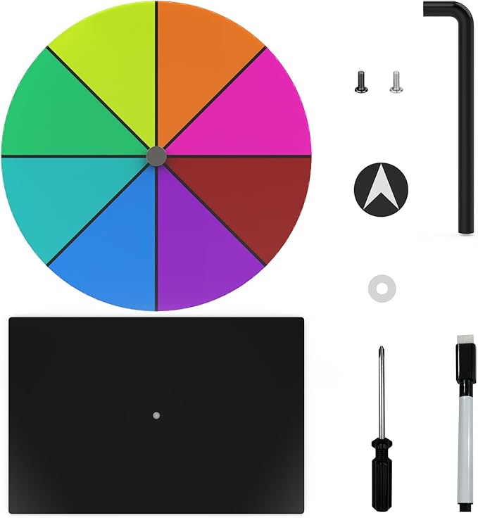 Leoenir Prize Wheel 8-Inch Dry Erase Spinning Wheel – All-Metal Tabletop Roulette Wheel for Party, Birthday, Wedding, Christmas, New Year, Graduation, and Carnival Games