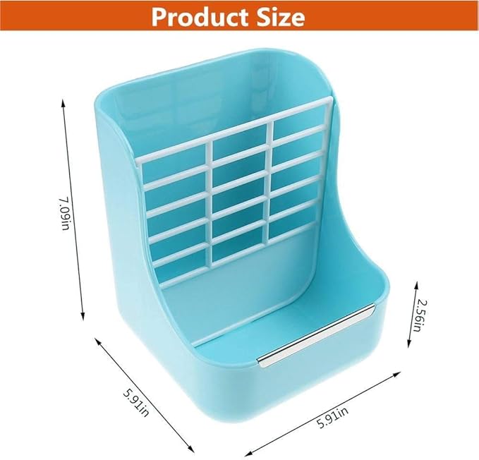 Rabbit Supplies with Bowl & Hay Feeder - Accessories for Bunnies & Guinea Pigs, 6x6x7 Inches (Blue)