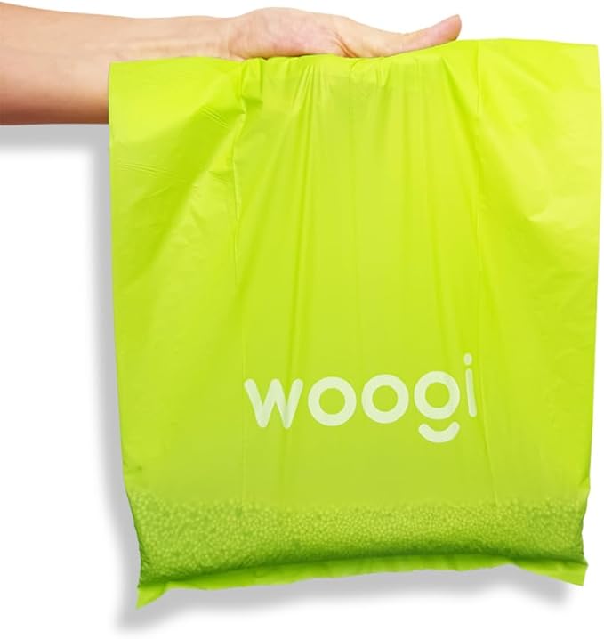 Woogi Biodegradable Dog Poop Bags – 60 Extra Thick & Leakproof Bags (4 Rolls), Eco-Friendly, Compostable Pet Waste Bags Made from Corn Starch, Unscented, Scent Barrier