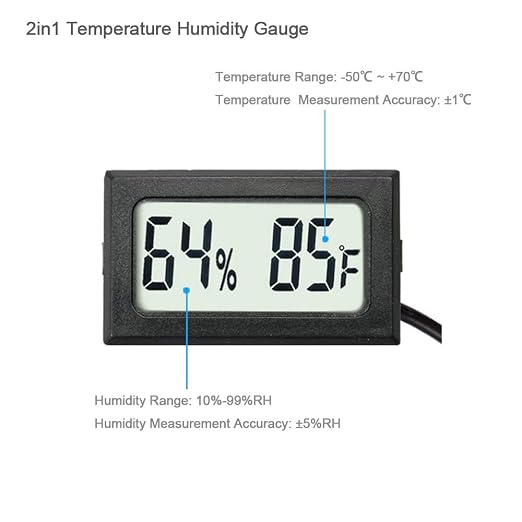 2-Pack Mini Digital Hygrometer Thermometer Gauge with Probe LCD Display | Temperature Fahrenheit Humidity Meter for Incubator Reptile Plant Terrarium Sealed Containers Guitar Case