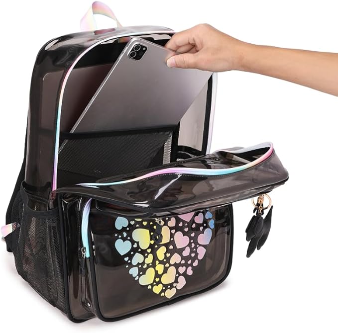 MOONBABY Clear Backpack for School Girls, Heavy Duty TPU Transparent Backpack Stadium Events Approved, Clear Bookbag