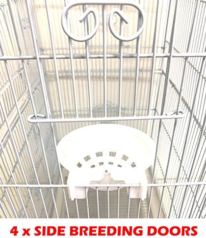Large Open/Close Top Bird Cage Side Breeding Nest Box Doors Easy Clean Pull Out Tray Clear Feeder Cups for Canary Parakeet Cockatiel Lovebird Finches with Removable Rolling Stand