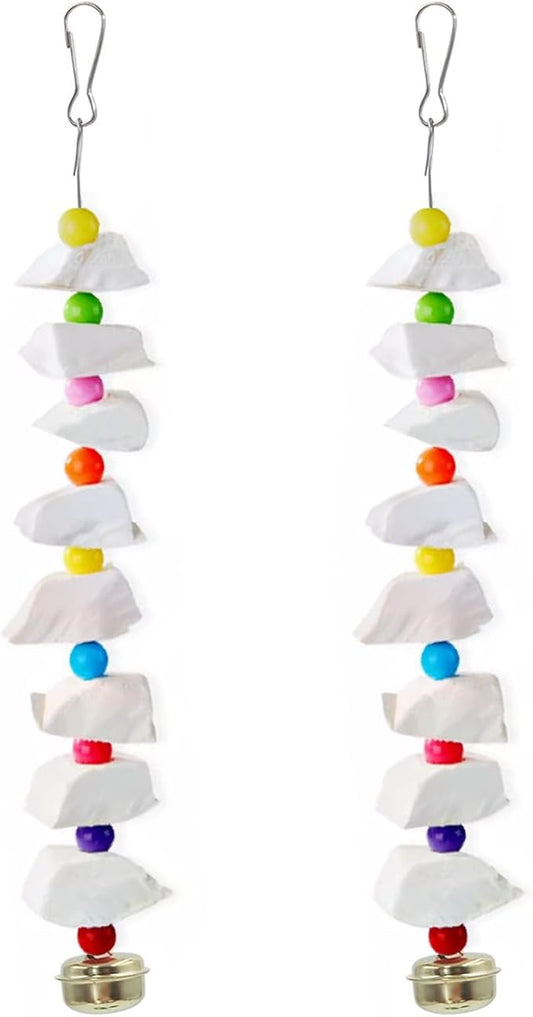 2 Pack Bird Toys with Cuttlebone, Parakeet Toys, Bird Beak Grinding Stone, Cage Accessories for for Parakeet Conure Lovebird Cockatiel Finch Canary Hamster Chinchilla Rabbit (Small)