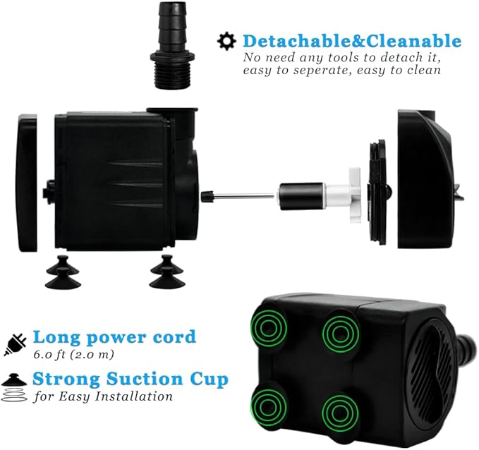 PULACO 400GPH Submersible Pump with 5 ft Tubing, (1500L/H 25W) durable fountain water pump for Pond Fountain, Aquariums Fish Tank, Statuary, Hydroponics