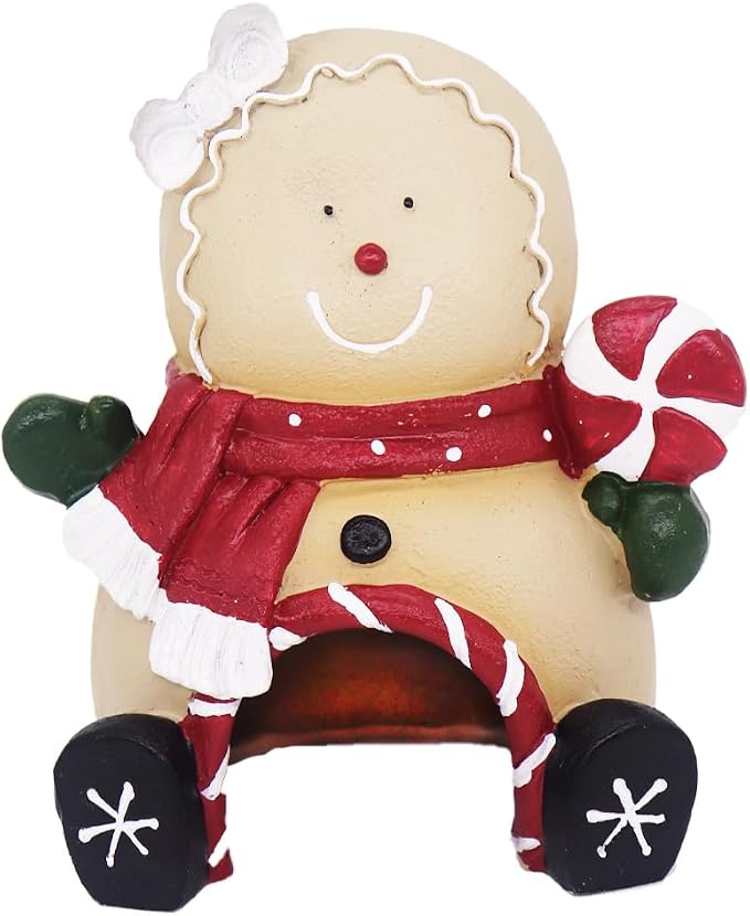 Ulifery Christmas Ornament Gingerbread Man Aquarium Decorations for Betta Hiding in 5-30 Gallon Fish Tank, Khaki and Red