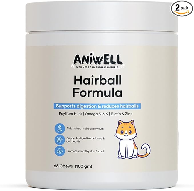 Hairball Formula for Cats – Soft Chews with Omega-3 & Biotin | Cat Hairball Remedy & Digestive Support | Supports Skin and Coat Health | Daily Cat Supplement (Pack of 2)