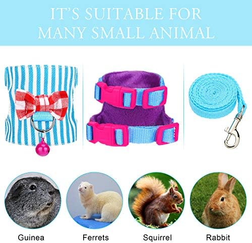 4 Pieces Ferret Harness and Leash Set Ferret Leash Small Pet with Cute Bowknot and Safe Bell Decor Chest Strap Harness for Outdoor Walking Rabbit Guinea Pig Bunny Hamster Puppy Kitten(Small)