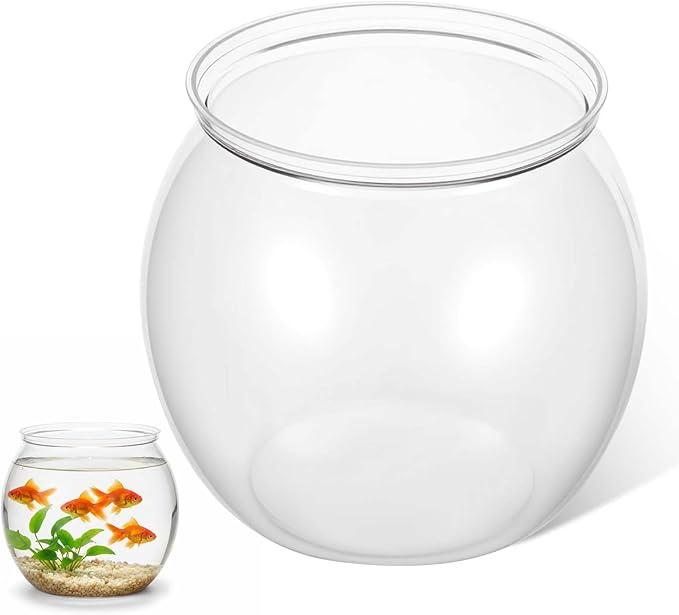 Mini Plastic Fish Bowl, 50 oz Decorative Fish Bowls Unbreakable Plastic Betta Fishes Tank Clear Round Desktop Vases Bowls for Home Decor, Centerpiece Vases, Candy, Party Favors (Style 2)