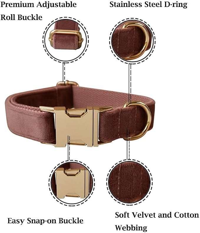 Velvet Dog Collar and Leash Set with Quick Release Metal Buckle | Bright & Stylish Leash and Collar Set, Soft Heavy Duty Pet Collars Adjustable for Samll Medium Large Dogs or Cats