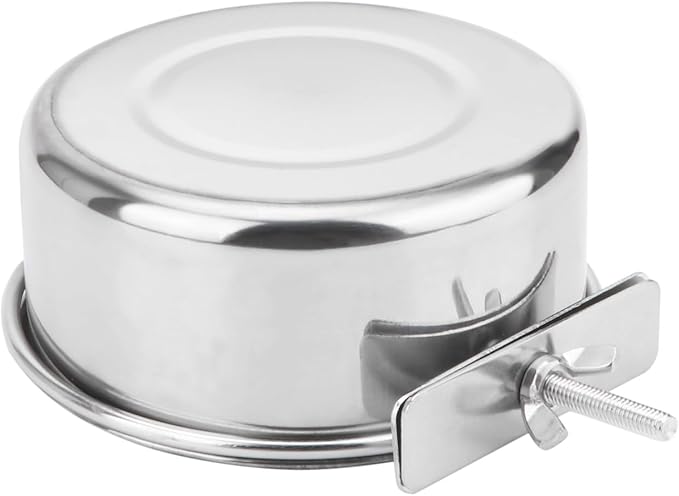Pet Food Water Bowl with Clamp Holder Stainless Steel Coop Cup Hanging Feeder for Dog Bird Parrot Cat Rabbit (M)
