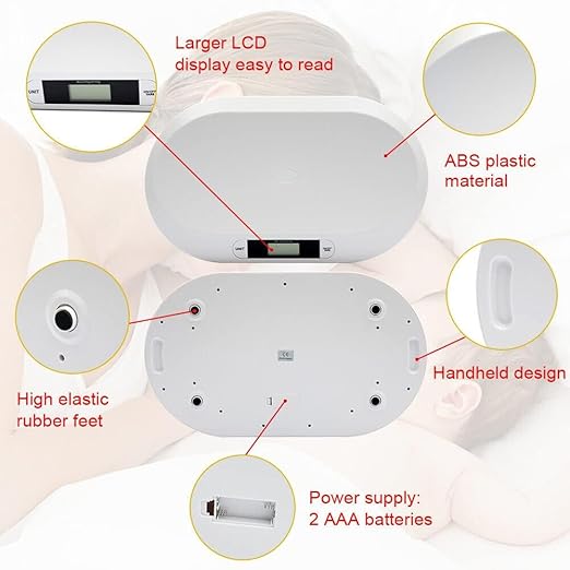 Digital Baby Scale, Infant Scale with LCD Screen, Multifunctional Pet Weight Scale for Cats and Dogs, 20kg/44lbs Load Capacity, Accurate 10g, Auto Off (Kg/Lbs/Stones)