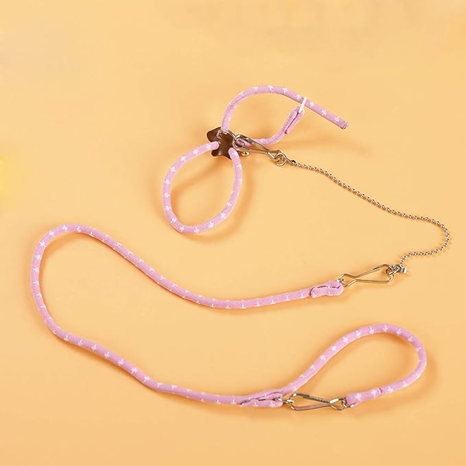 Adjustable Leash Harness with Bell for Rat Mouse Squirrel Guinea Pig Walking Training (Pink)