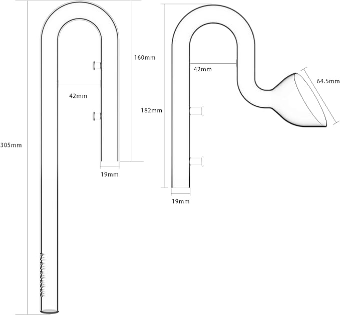 FZONE 20mm Aquarium Glass Lily Pipe Kits with Lily Inflow Lily Outflow and Brush for 3/4" ID (19/25mm) Tubing