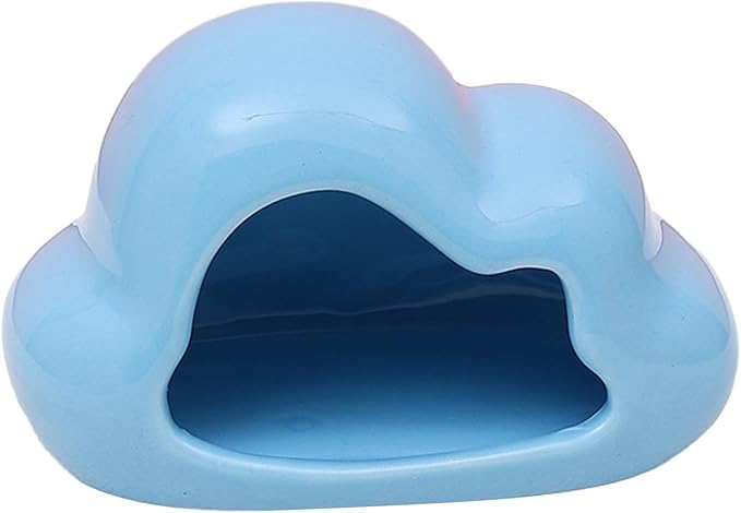 Hamster Hideout Ceramic Hamster House Pet Nesting Hut Summer Cooling Cabin Hamster Nest Pet Cage Decor for Critter Lemmings Chinchilla Playing (Blue)