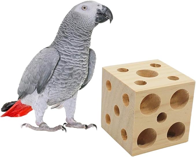 QBLEEV Bird Wooden Block Chew Toy, Parrot Tabletop Puzzle, Small Animal Shredding & Biting Wood Teething Toy for Hamster, Cockatiels, Conures & Budgie