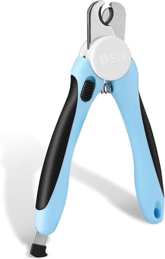 Flexzion Pet Nail Clippers for Dogs & Cats - Stainless Steel Blade Cat Nail Trimmer with Stored Nail File, Safety Guard, Easy Grip Handle - Dog Nail Clippers for Large Dogs, Medium Small Breeds, Blue