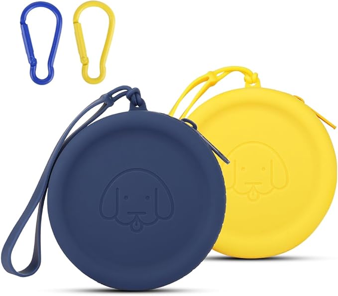 WALLFID Silicone Dog Treat Pouch Small Bag,with Pet Training Clicker,Walking Bag for Dog and Cat,Pocket Size,Easy to Clean,Odorless,Zipper Design,Moisture-Proof,Travel Walking Bag (Yello&Blue, 2PCS)