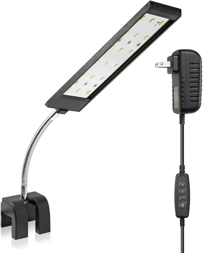 DaToo Aquarium Light Small LED Clip Light for Fish Tank 7W with Timer&Dimmer, 1 Yr Warranty
